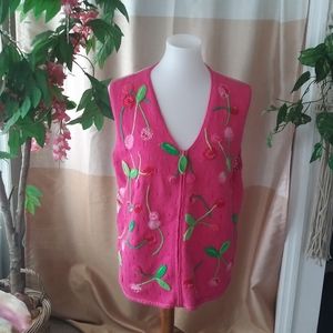 Susan Bristol Size XL Pink Green cherry cardigan